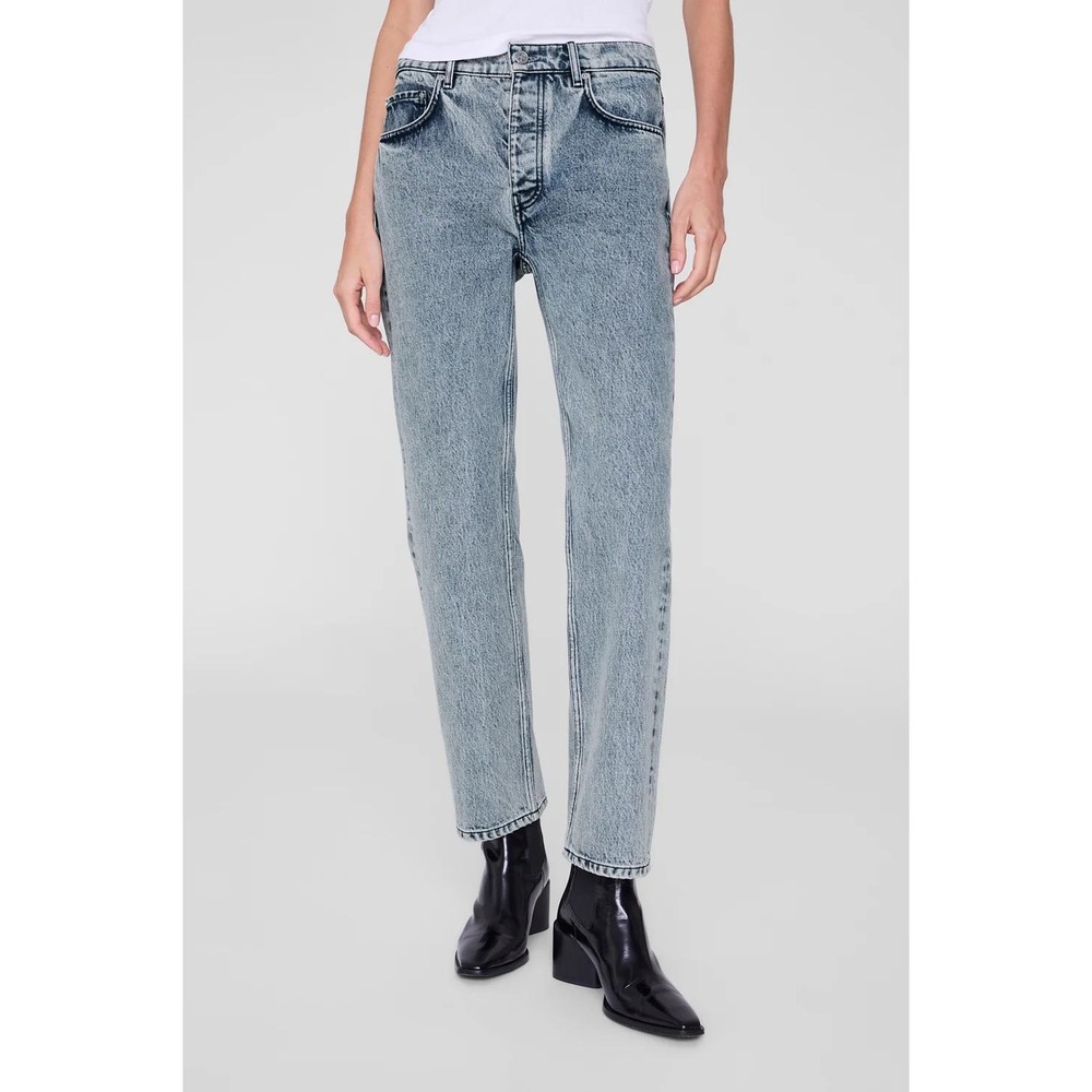 Anine Bing Kate Jean Slim Straight Leg High Rise Button Fly Denim Blue Size 27